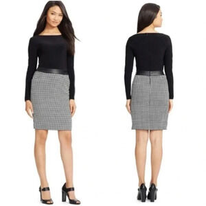 Lauren Ralph Lauren Black Top with Black-and-White Houndstooth Pencil Skirt